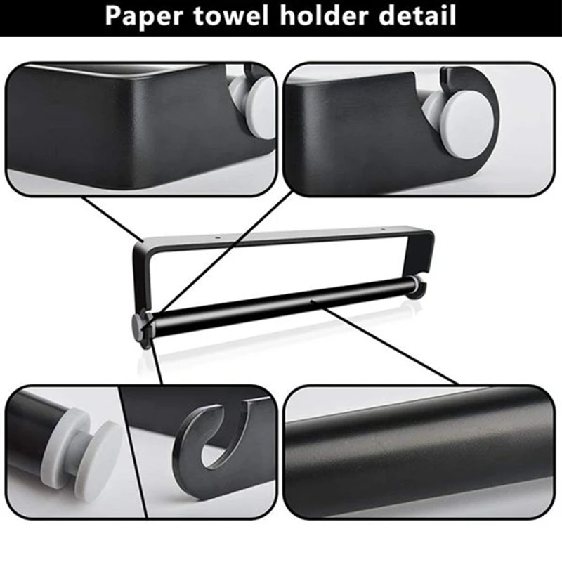 Toallero de papel adhesivo para debajo del gabinete, montado en la pared, toallero a prueba de óxido para el hogar, cocina, baño, cepillado (negro)