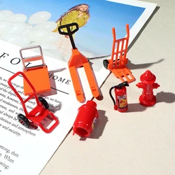 1 Set Dollhouse Simulation Fire Hydrant Handling Tool Miniature Hand Trolley Forklift Mini Platform Cart Toy Construction Props