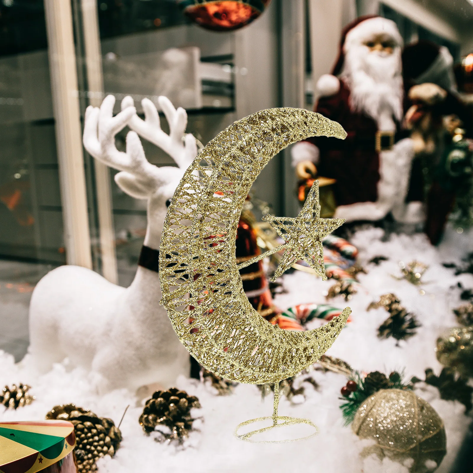 

20Cm Silver Wrought Iron Tree Top Star Glittering Moon Design Christmas Decoration for Home Party Office Hotel Decor Festive