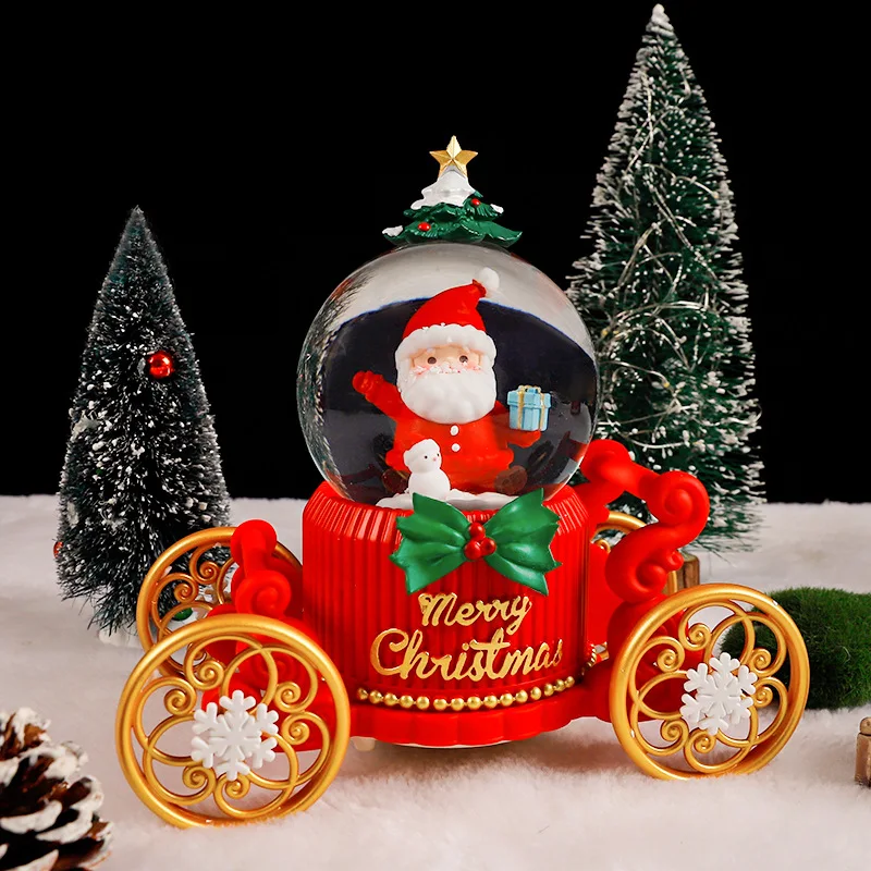 Santa Claus Carriage Crystal Ball Music Box Decoration Colorful Lights Snow Music Box Children Christmas Gift Wholesale