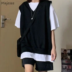 Vests Women Spring Solid V-neck Simple All-match Students Popular Baggy Outerwear Vintage Chic Hot Sale Korean Style Unisex Ins