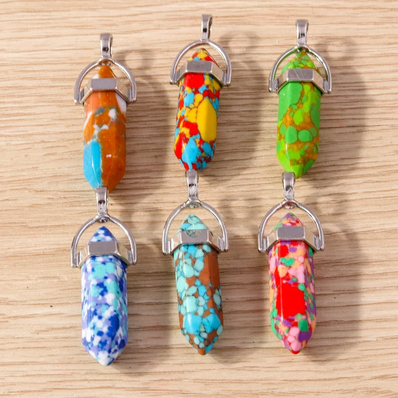 Tusember Mix 5 Stück natürlicher Edelstein Quarzkristall sechseckiger Anhänger Reiki Steine für DIY Schmuckherstellung Halskette Ohrringe Handwerk – Detail 5