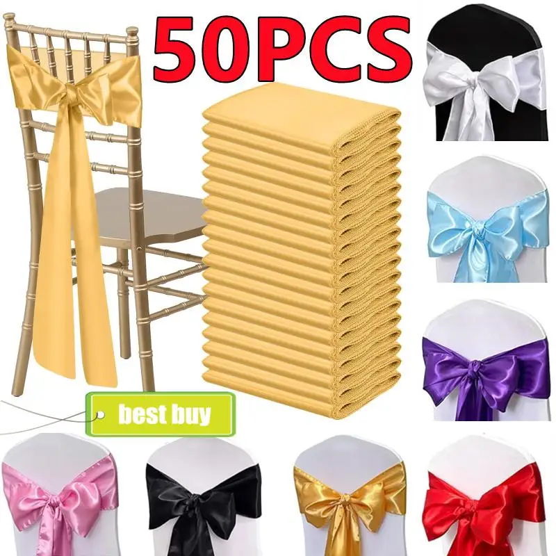 50-10PCS Satin Bow Sash Wedding Chair Decoration Ribbon Butterfly Tie Band For Christmas Birthday Indoor/Outdoor Party Sashes