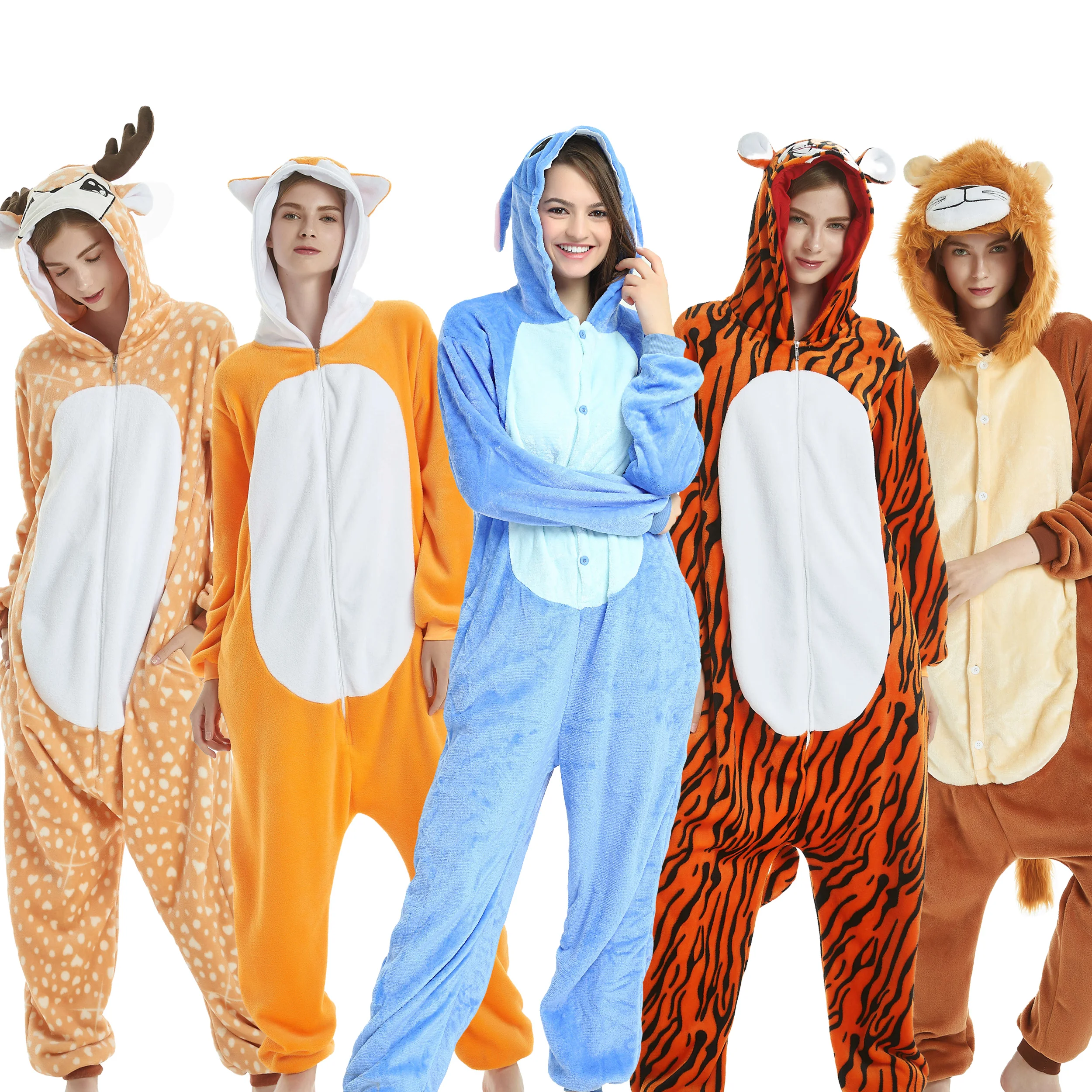 Animal dos desenhos animados macacão pijamas stich cosplay trajes kigurumi unicórnio leão flanela unisex camisola para adultos crianças