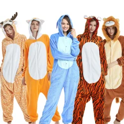 Cartoon Animal Onesie Pajamas Stich Cosplay Costumes Kigurumi Unicorn Lion Flannel Unisex Nightwear Nightgown for Adults Kids