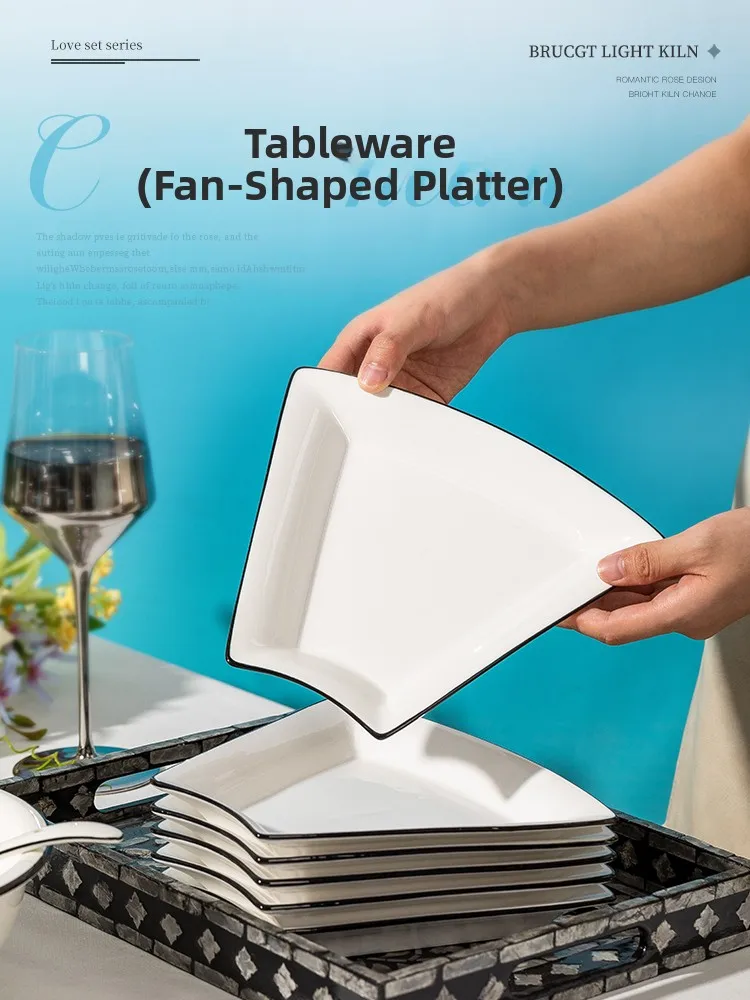 

Large Cerc Serving Plate Underglaze Dinnerware Set Creative round Table Combination Fan ape Divided Plate