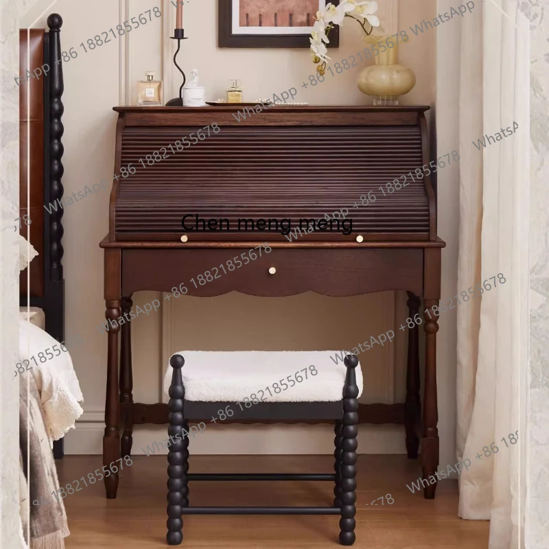 

French retro solid wood dressing table American bedroom dressing table storage cabinet integrated makeup table