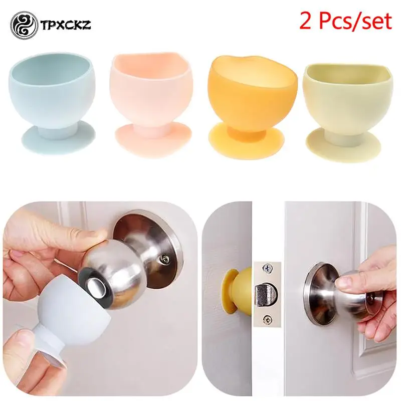 2Pcs Cup Door Knob Dust Covers Round Wall Protector Door Handle Bumper Guard Stopper Baby Safety Supplies Crash Pad Safety