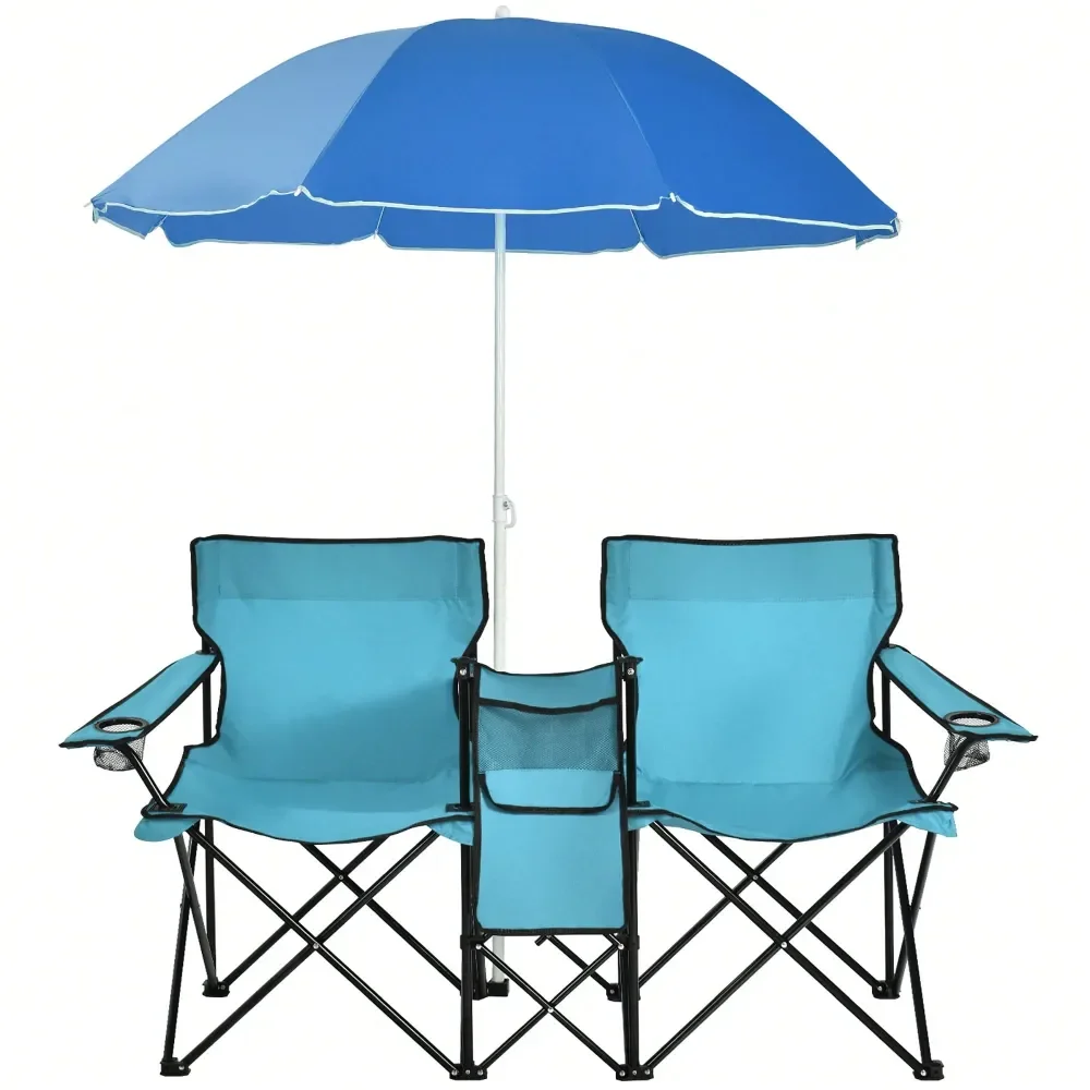 

Picnic Double Chair W Umbrella Table Cooler Beach Camping Turquoise Black Red Gray