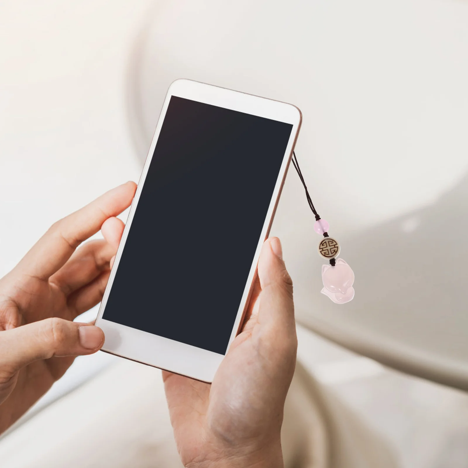 

Fox Key Chain Jade Little Mobile Phone Pendant Natural Chalcedony Agate Charm Hanging Keychains