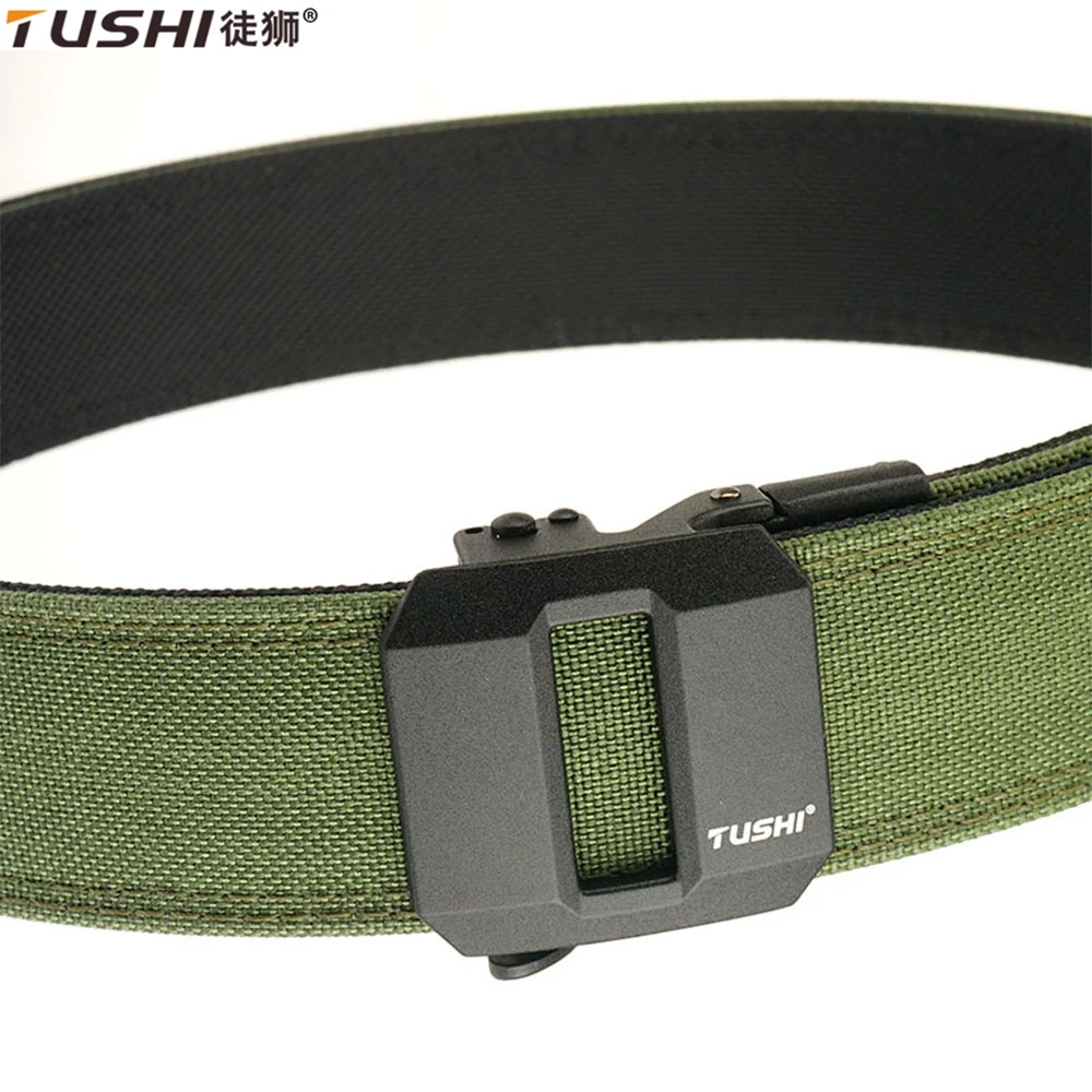 TUSHI New Hard Tactical Gun Belt for Men Metal Automatic Buckle Thick Nylon Police Military Belt Casual Belt IPSC Girdle Male