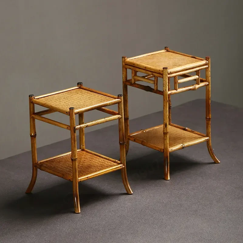 Pure Handmade Tenon Mortise Structure Old Merlot Bamboo Bonsai Shelf Retro Chinese Style Bamboo Orchid Flower Stand