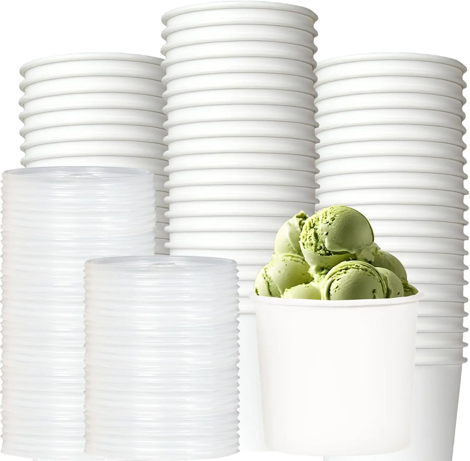 

80 Pack Disposable Paper Bowls with Lids, 16 Oz Heavy Duty Paper Soup Bowls, White Kraft Food Container, HotCold To Go C