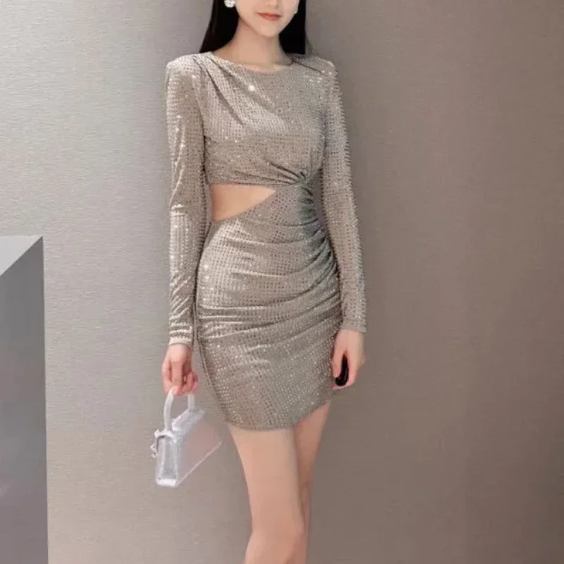 

Women's Sexy Waistless Slim Dress Hollow Fold Evening Birthday Party Mini Dress Female