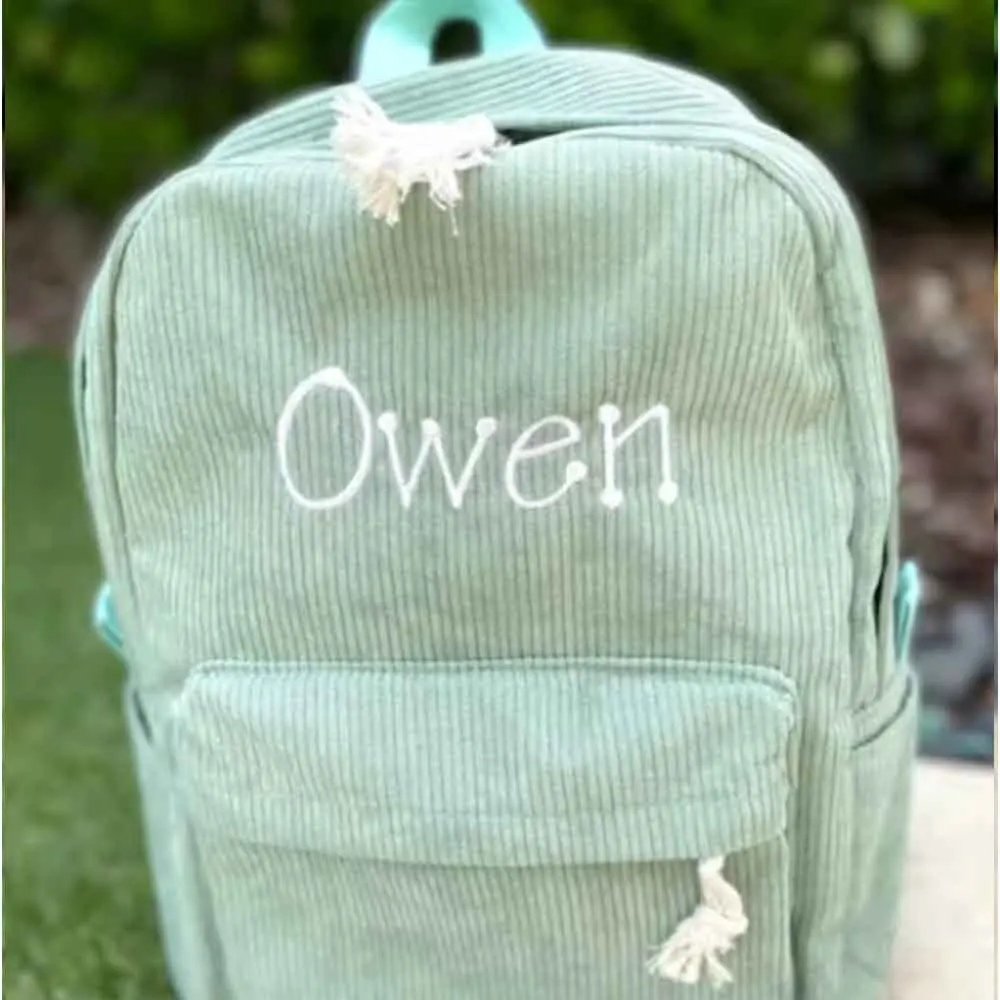 Large Capacity Corduroy Backpack Custom Embroidered Name Boys Girls Travel Bag Personalized Name Birthday Gift Shoulder Bags
