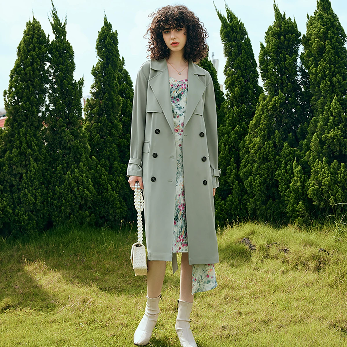 

OLrain длинный плащ для женщин, осень 2024, двубортное элегантное пальто с поясом, корейская модная женская верхняя одежда O23QF83305