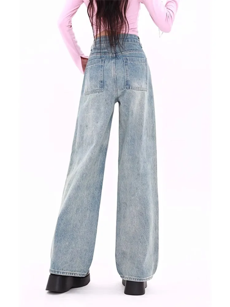 Y2k vintage americano dopamina graffiti denim calças femininas 2025 outono inverno cintura alta solta perna larga reta streetwear jeans