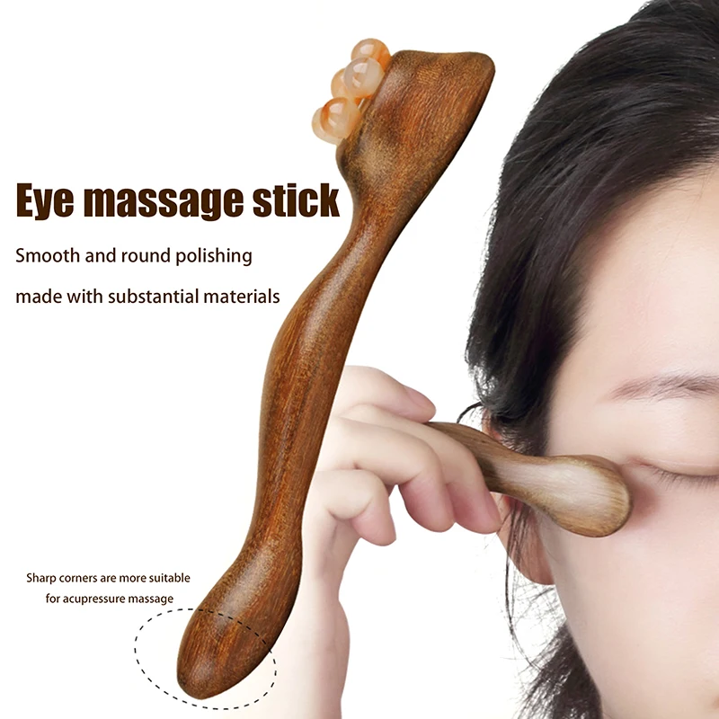 

1Pc Sandalwood Eye Massage Stick Gua Sha Face Skin Care Massager Five Beads Lotus Seedpod Face Massage Tools Reduce Puffiness