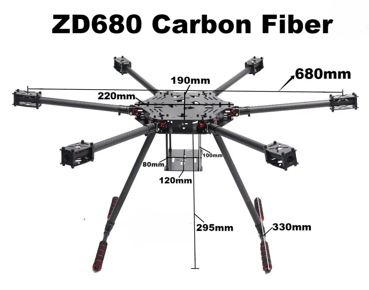 

FPV F680 Full Carbon Fiber ZD 680 Hexa-Rotor Frame Foldable Arm Hexacopter Frame Kit with Unflodable Landing Gear for FPV