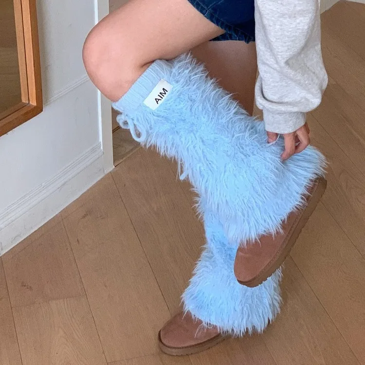 New Y2k Women Imitation Rabbit Fur Leg Warmers Kawaii Lolita Leggings Boots Stocking Thickened Cover Harajuku Foot Boots Cover