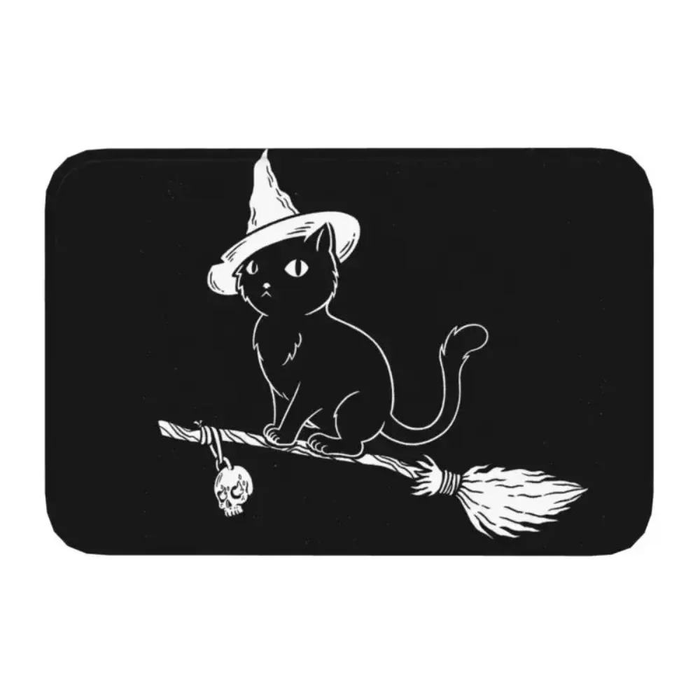 A Witchy Black Cat Ready For Halloween Doormat Entrance Bath Kitchen Floor Door Mats Pet Lovers Living Room Rug Carpet Footpad