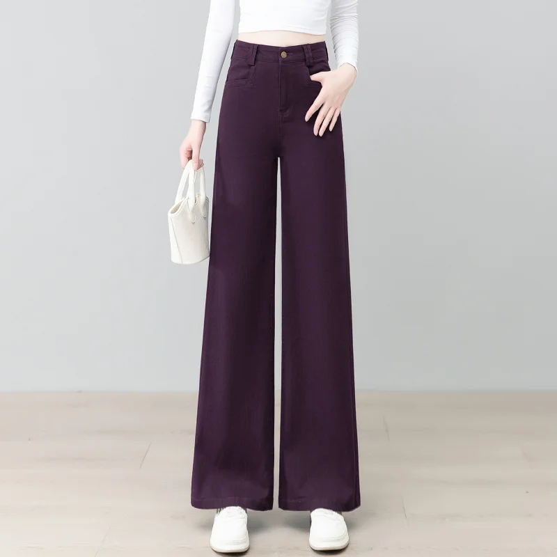 

Ankara Red High-Waisted Jeans for Women, Autumn New Fashion Versatile Slimming Narrow Wide-Leg Floor-Length Pants