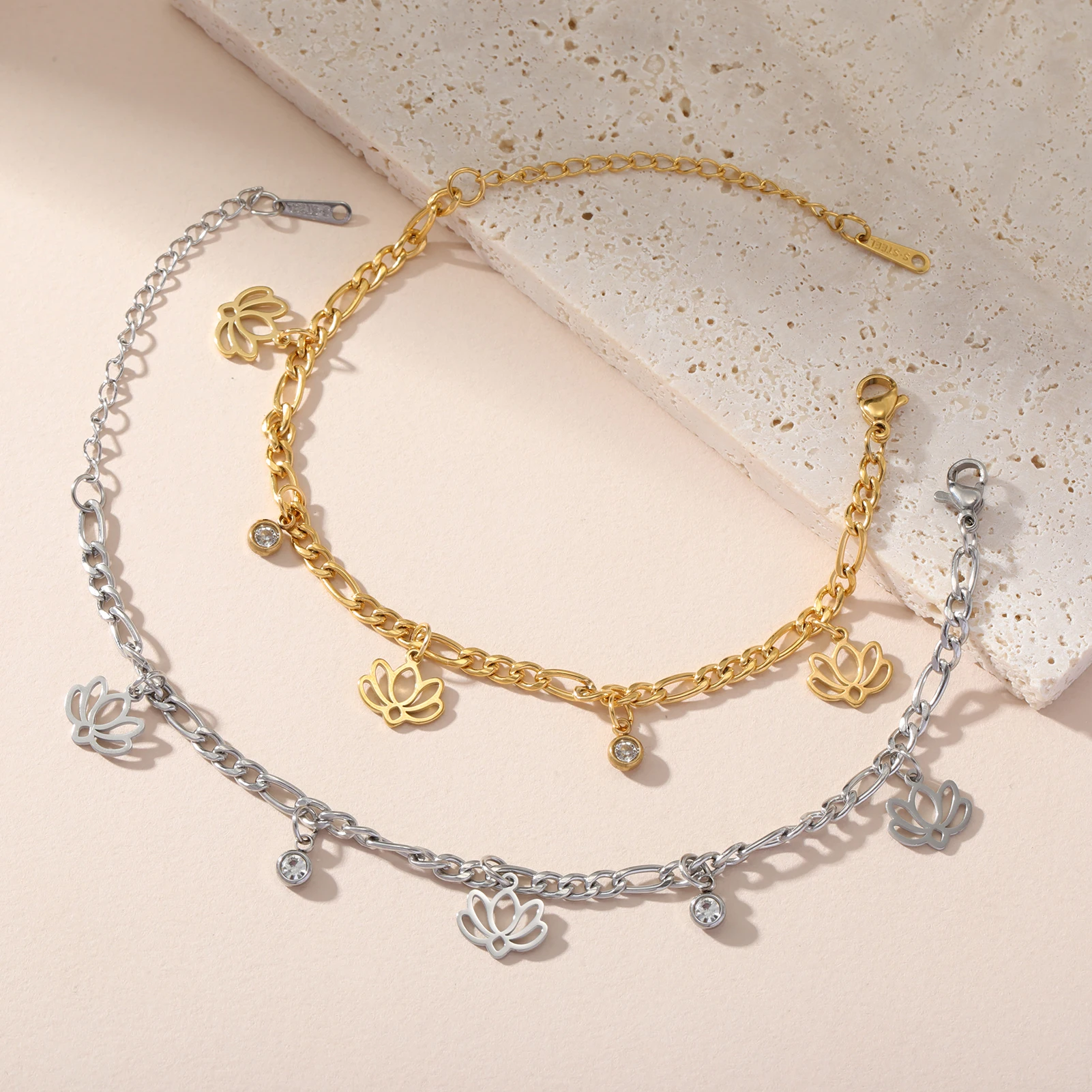 Kkjoy Mode Klassische Edelstahl Hohl Kleine Lotus Blume Armband Fußkettchen Für Frauen Trend Schmuck Party Geschenk Großhandel – Detail 32