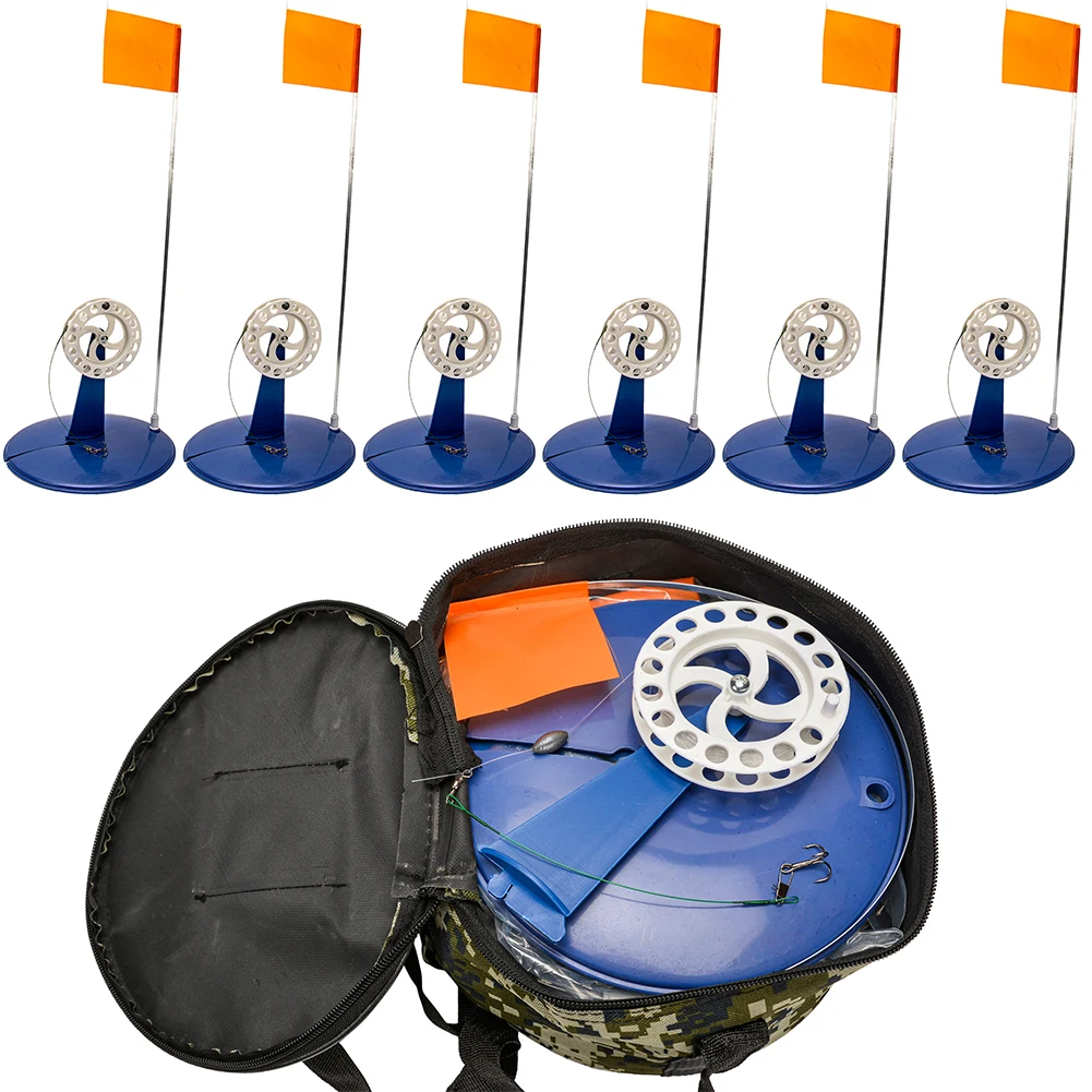 6 قطع من مستلزمات صيد الأسماك على الجليد، نظام كبح مريح، قضبان صيد بدون استخدام اليدين، ملحقات صيد الأسماك مع حقيبة صيد للخارجية #5