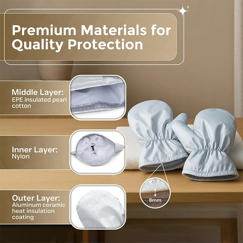 Para ferro a vapor luvas de vapor para roupas a vapor – luva de vapor cinza protege contra o calor – luva de mão flexível