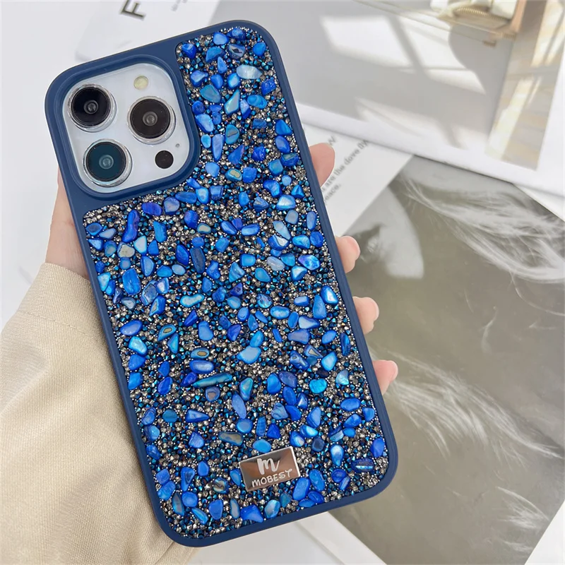 For iPhone 15 14 13 Pro Max crystal Stone Bling Back Case Glitter Diamond Shockproof luxury Cover