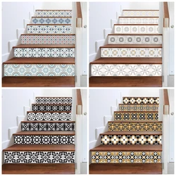 6pcs Abstract Marble Texture Background Staircase Sticker, Removable Home Decoration Arabic Pattern Stairway Riser Decals