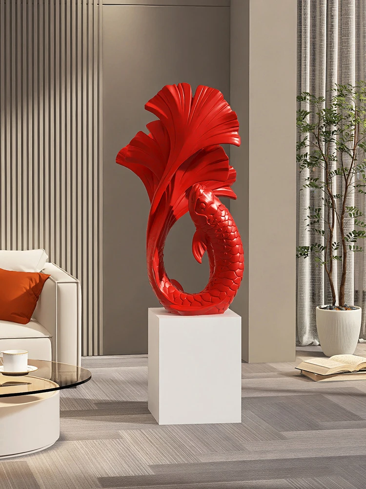 Home Decor 102CM Fighting Fish Statues Large Floor Decoration Lucky Fish Crafts Sculptures Housewarming Gifts Interior Figurines