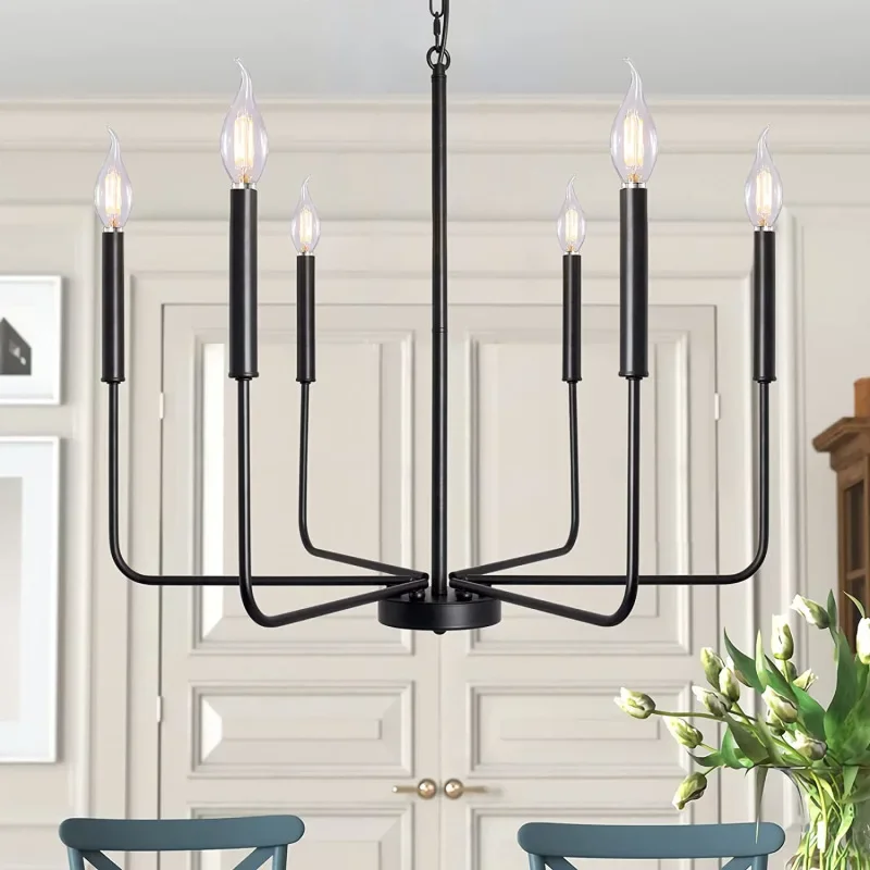 

Creative Black Iron Art Chandelier Retro Minimalist LED Pendant Light for Living Room Dining Room Bedroom Study Hanging Lamp