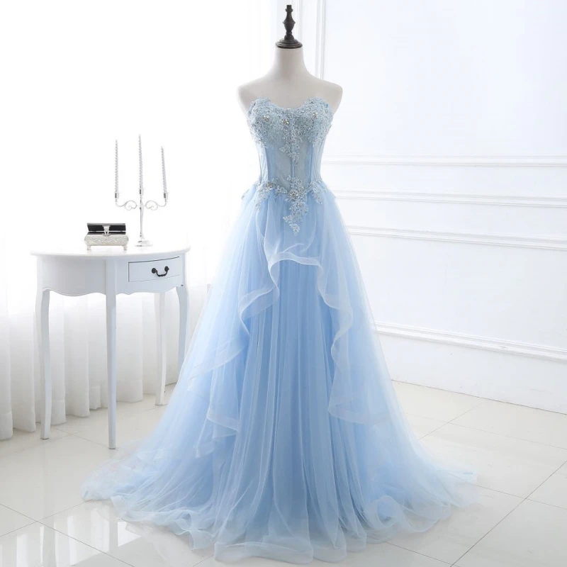 Sky Blue Wedding Dresses Diamond Appliques With Tailing Off Shoulder Sleeveless For Wedding Birthday Party Banquet Evening Gowns