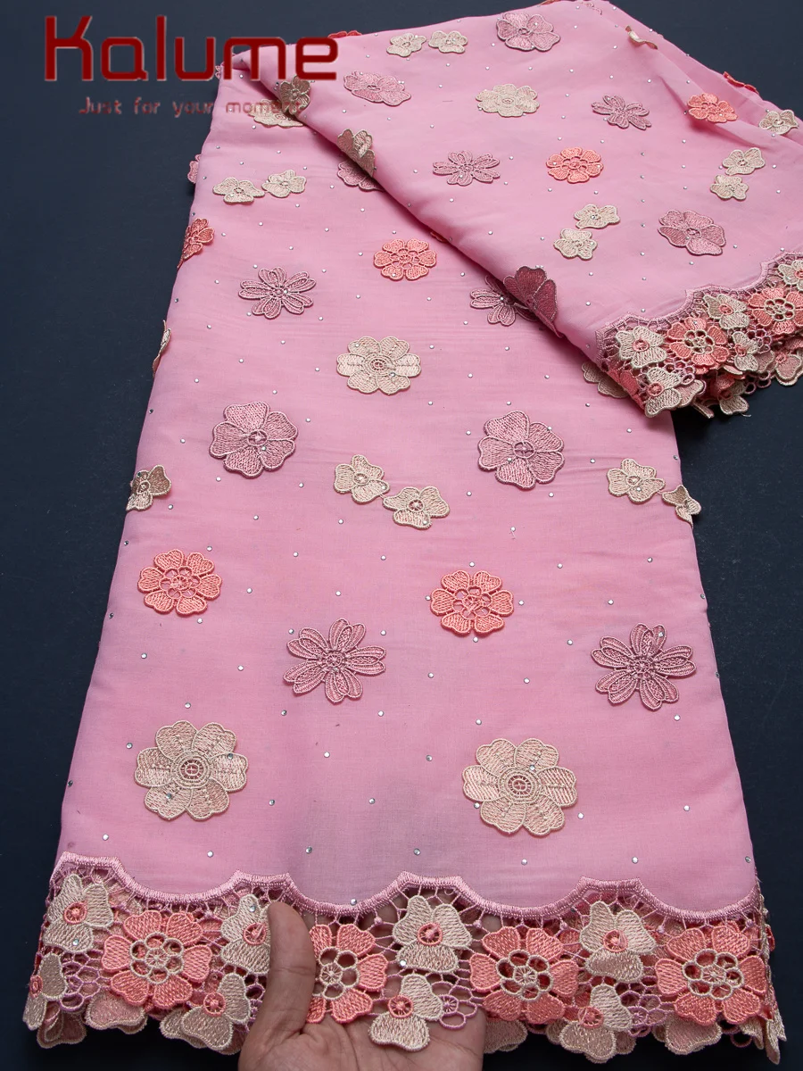 

Kalume African Swiss Voile Lace Fabric With Stones High Quality Embroidery Nigerian Cotton Lace Fabric for Wedding Dress F4529