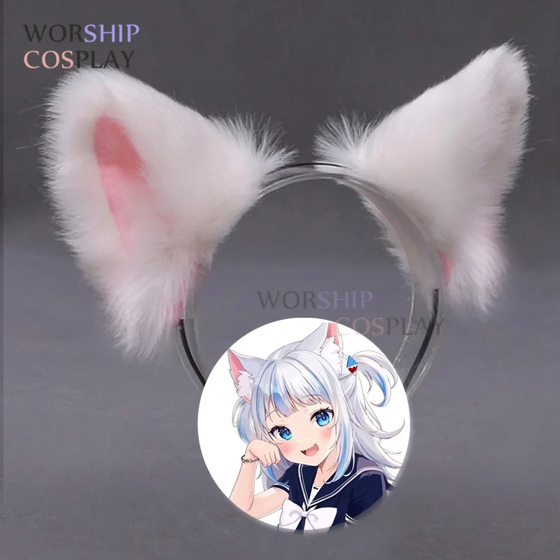 

2 styles Gawr Gura Cosplay ears Clips White Inner PInk Hair band with Cochlear Plush Cosplay Prop Vtuber Holive