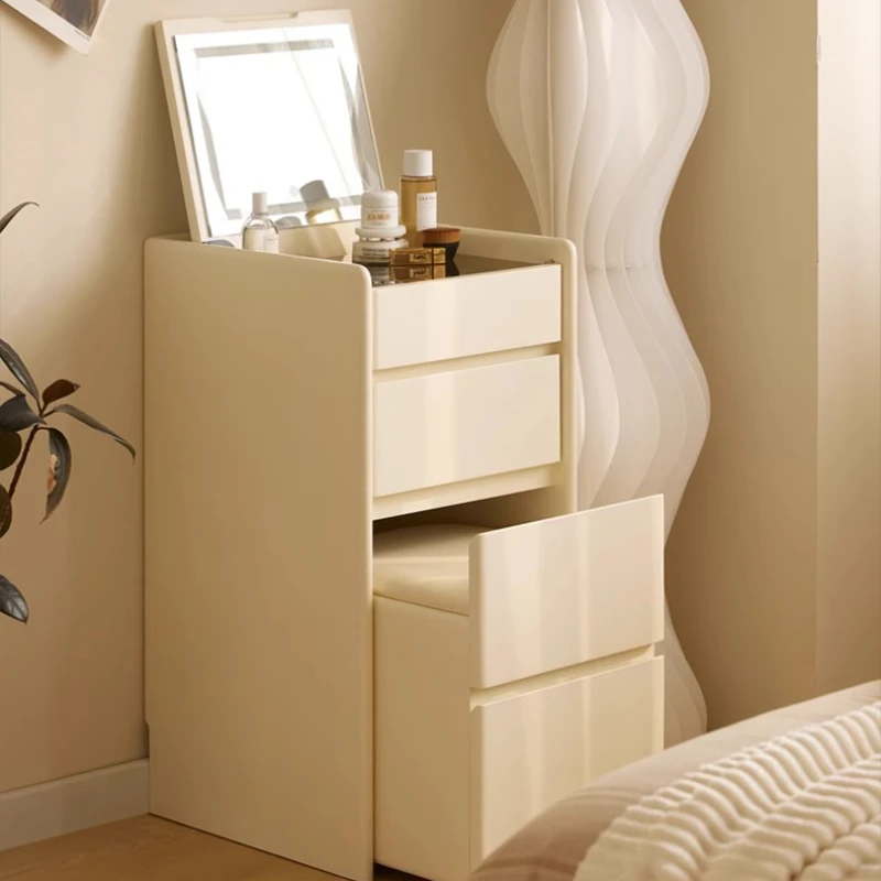 

Whole Solid Wood Dresser Bedside Table Integrated Cabinet Dressing Table Makeup Vanity Makeup Desk Equipped LED Lights Stool