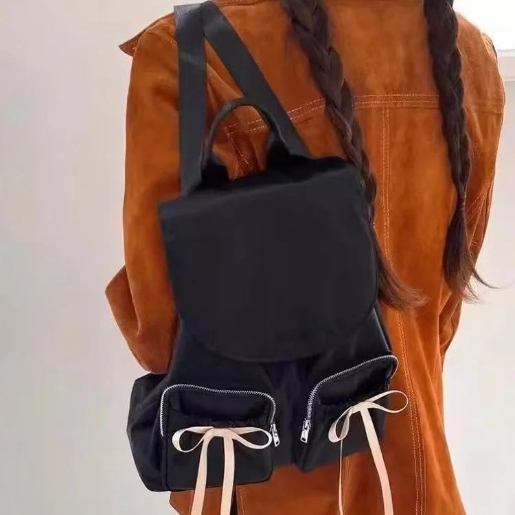 Mochila de gran capacidad con lazo para mujer, morral versátil de nailon con diseño de nicho