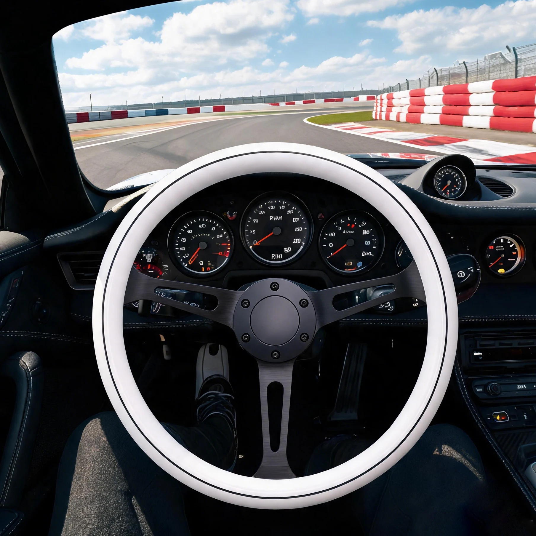 Universal 15inch White Racing Style Steering Wheel 380mm Personalized White Striped Steering Wheel Racing Steering Wheel