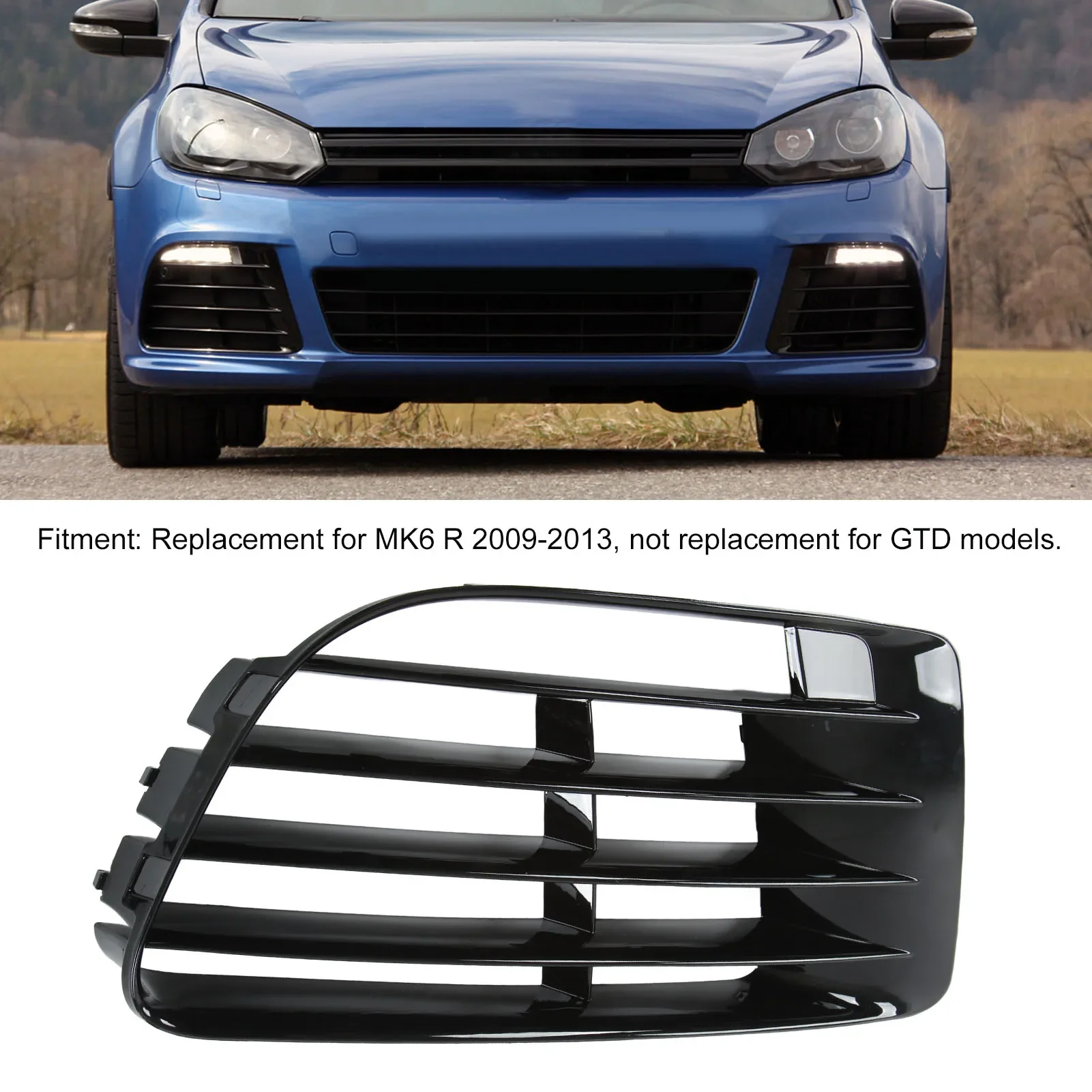 

Front Bumper Fog Light Grille Right Lower Air Vent 5K0 853 666E Replacement For MK6 R 2009‑2013