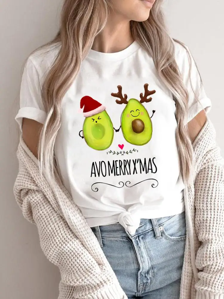 Merry Christmas Women Holiday Shirt Clothing Print T Top Cartoon Avocado Love Graphic T Tee Fashion 2025New Year T-shirts