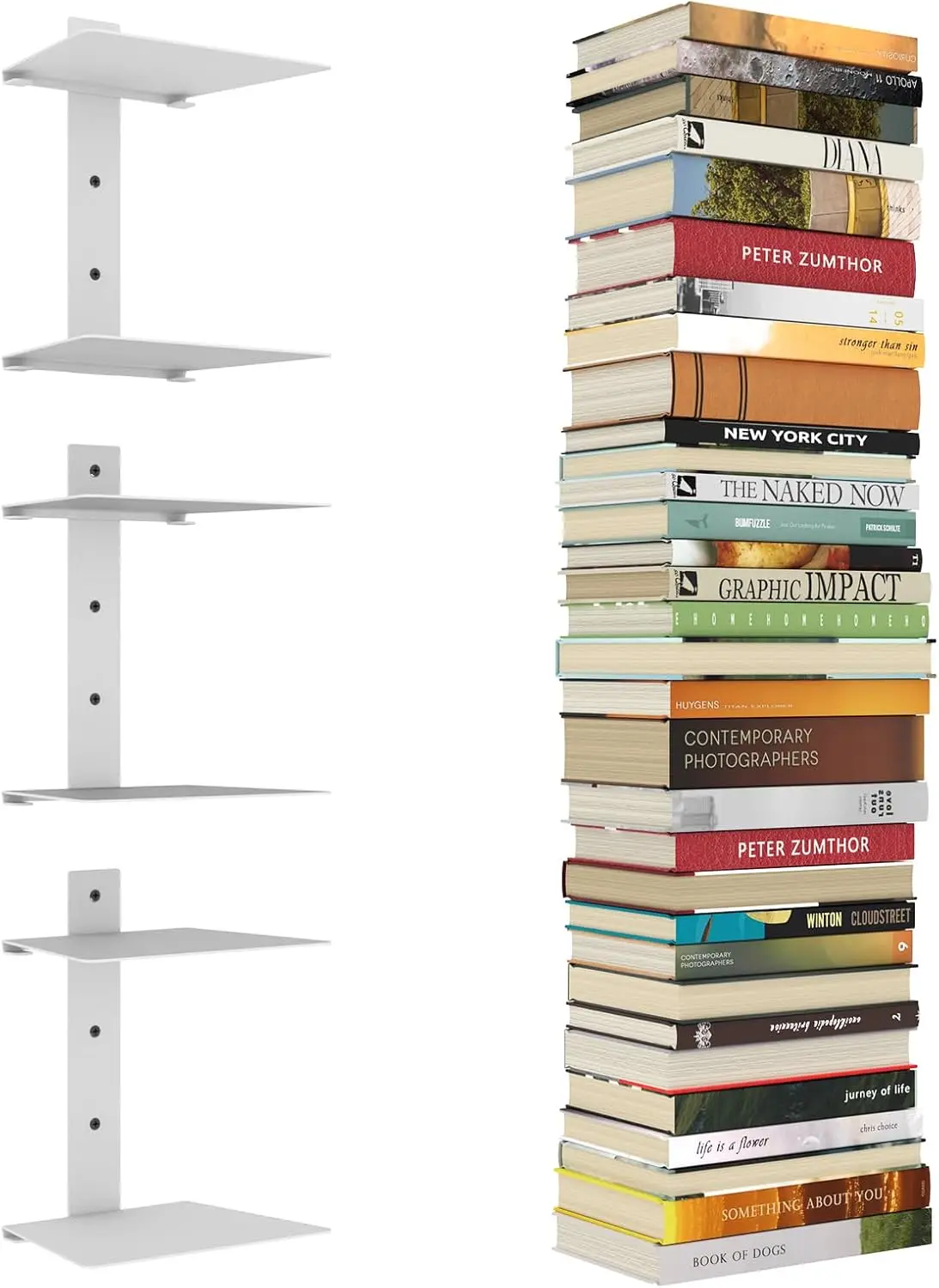 

Invisible Floating Bookshelves for Wall, 6 Tier Vertical Spine Book Tower, Heavy-Duty Floating Book Shelves Metal Book Organi