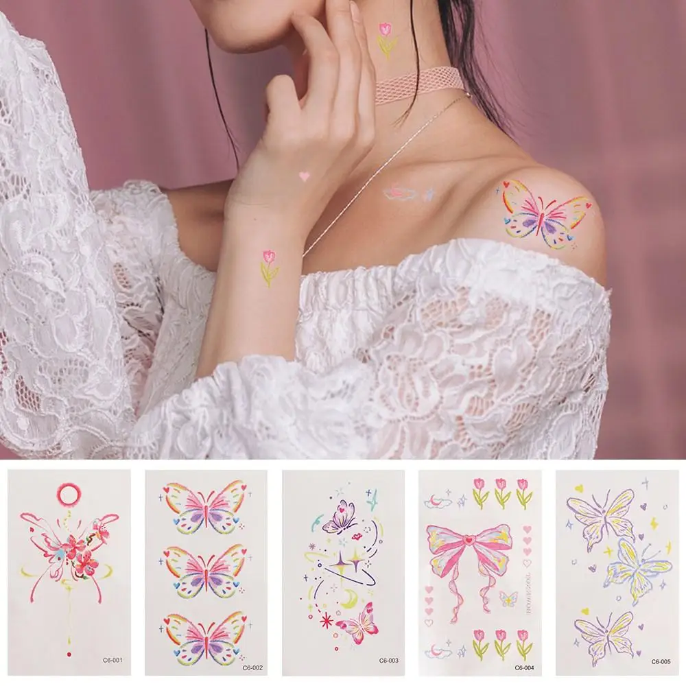 Adesivi tatuaggio temporaneo dolce impermeabile farfalla nuvola Body Art Sticker Pink INS trucco tatuaggio decalcomanie donne