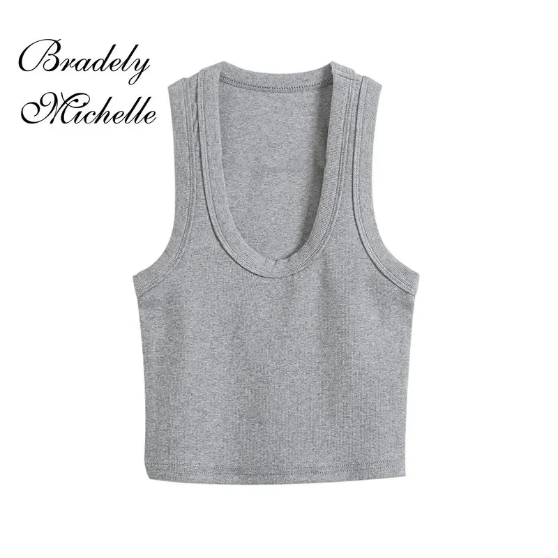 U-neck Wide-brimmed Vests 2024 Summer New Fashion Sexy Women's Crop Tops Sling Vest Camis