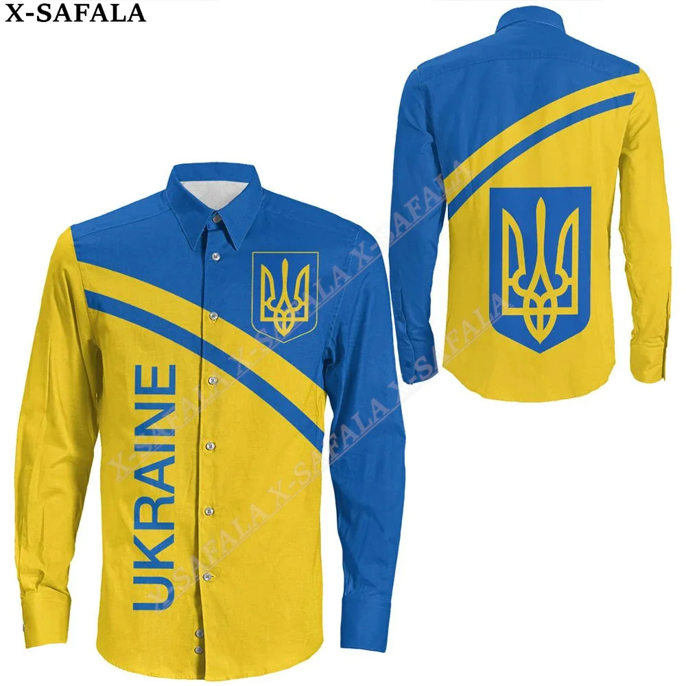 Ukrainian National Emblem Ukraine 3D Print Mens Hawaiian Beach Long Shirt High Quality Button Fashion Long Sleeve Tops-3