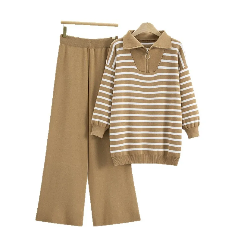 Conjunto de dos piezas para mujer, Jersey de punto musulmán, suéter, pantalón de pierna ancha, trajes de punto informales, conjunto musulman para Otoño e Invierno