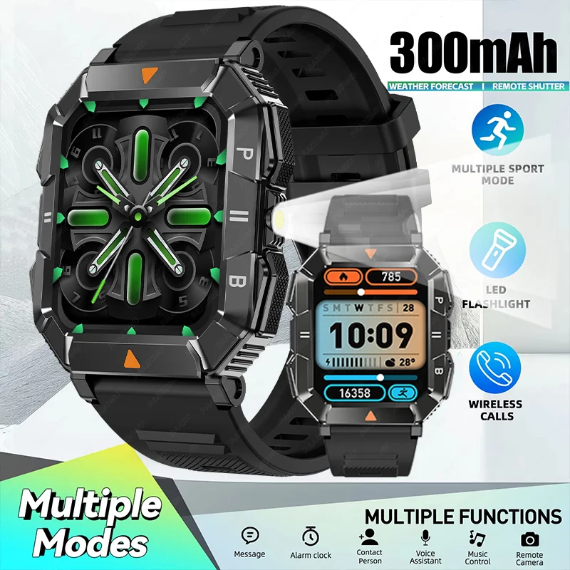 

2025 New Outdoor SmartWatch LED Flashlight Bluetooth Call Health Monitoring 100+Sports Mode Fitness SmartWatch for Men and Women