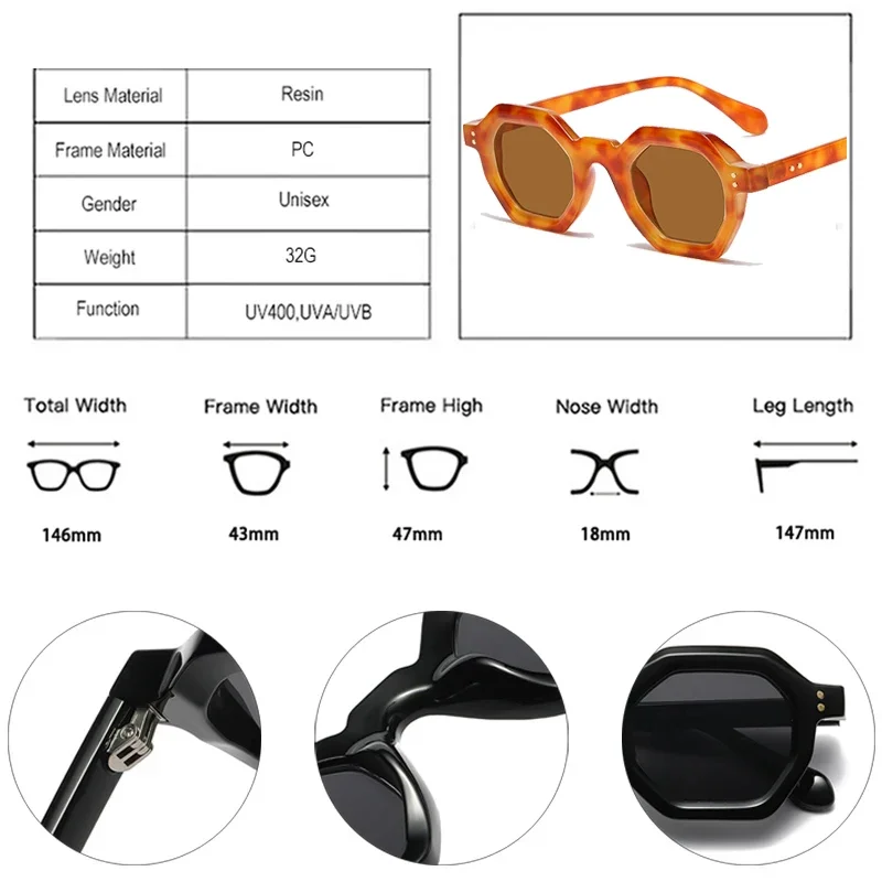 LNFCXI-gafas de sol cuadradas de polígono pequeño para mujer, lentes de sol con remaches Retro, sombras para hombres, UV400, tendencias para