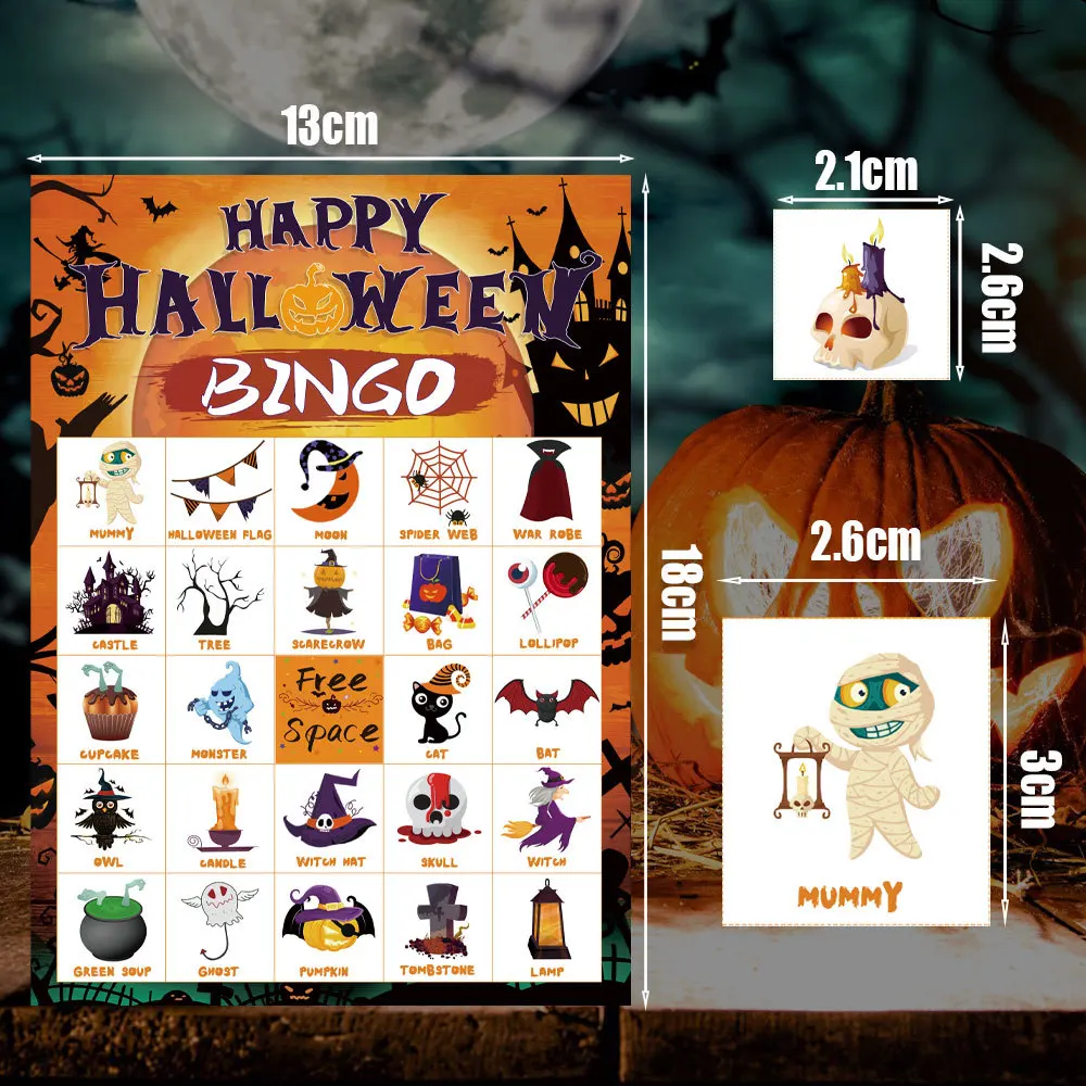 Gorąco sprzedający się zestaw kart do gry Bingo na Halloween dla 24 osób do zabawy na imprezę Gry planszowe Karty do gry Bingo Prezent dla dzieci