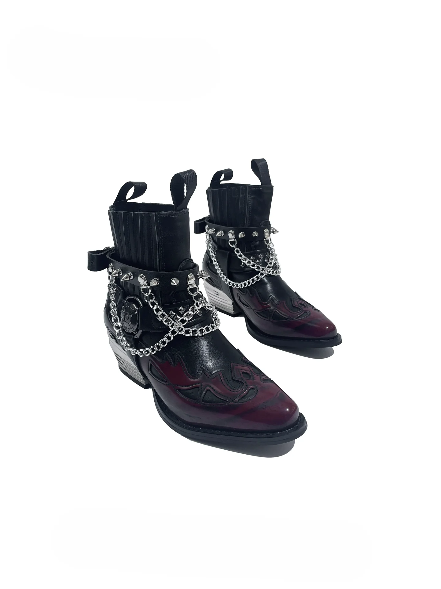 حذاء MIbvias على الطراز الأوروبي والأمريكي ذو نعل سميك ومخيط باللهب الغربي للدراجات النارية للرجال والنساء